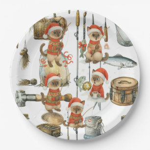 Christmas Santa Cat for Siamese cat lovers party Paper Plate