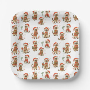 Christmas Santa Cat for Siamese cat lovers party Paper Plate