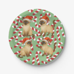 Christmas Santa Cat for Siamese cat lovers party Paper Plate