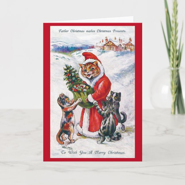 Christmas Santa Cat, Louis Wain Card (Front)