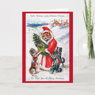 Christmas Santa Cat, Louis Wain Card
