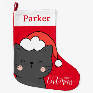  Christmas Santa Cat Merry Catmas  Large Christmas Stocking