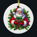Christmas Santa Ceramic Tree Decoration<br><div class="desc">This ceramic Christmas ornament is shown with a festive Santa art print.
Customize this item with this template or buy as shown.</div>