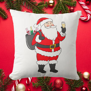 Christmas Santa Champagne Holiday Cushion