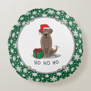Christmas Santa Chocolate Labrador Retriever Cute Round Cushion