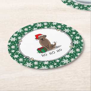 Christmas Santa Chocolate Labrador Retriever Funny Round Paper Coaster