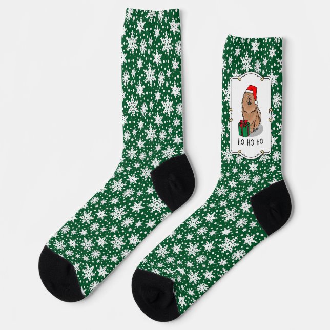 Christmas Santa Chow Chow Dog (cinnamon) Cute Socks (Left)