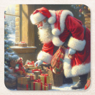 Christmas Santa Claus 3 Square Paper Coaster