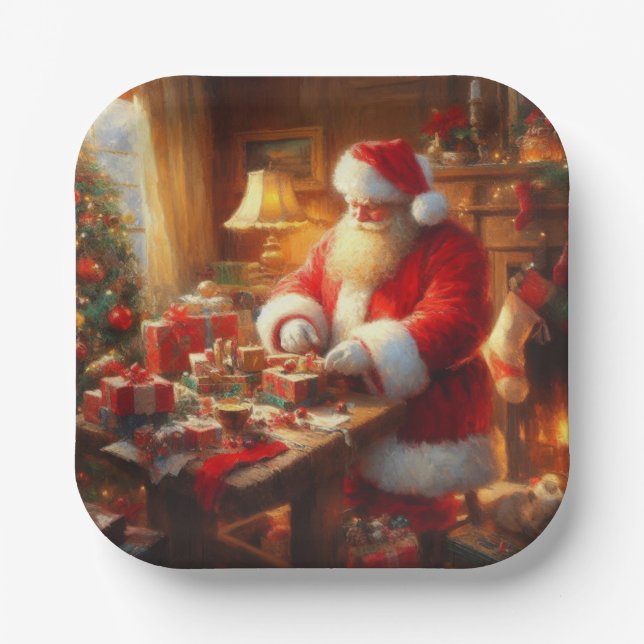 Christmas Santa Claus 4 Paper Plate (Front)