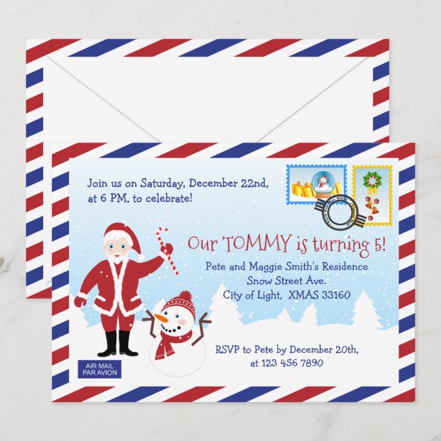 Christmas Santa Claus Air Mail  Envelope Party  Invitation (Front/Back)