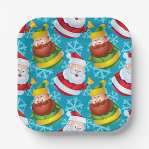 Christmas Santa Claus and Friend with Snowflake   Paper Plate