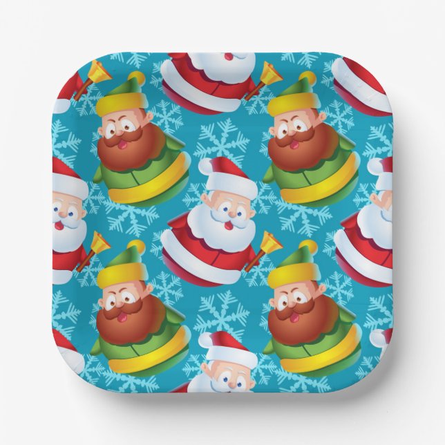 Christmas Santa Claus and Friend with Snowflake   Paper Plate (Front)