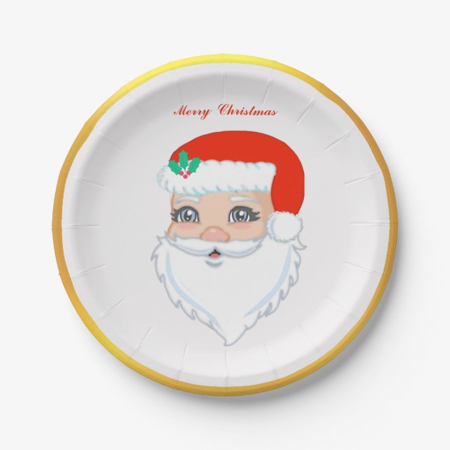 Christmas Santa Claus and Golden Frame Paper Plate (Front)