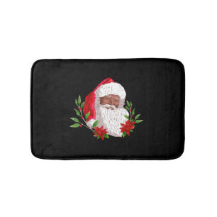 Christmas Santa Claus and Poinsettias Bath Mat