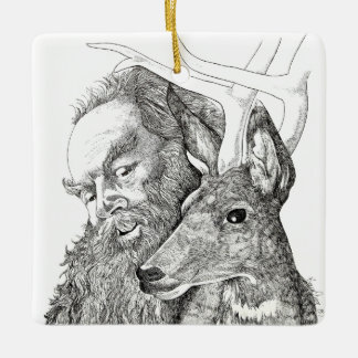 Christmas Santa Claus and Reindeer Ceramic Ornament