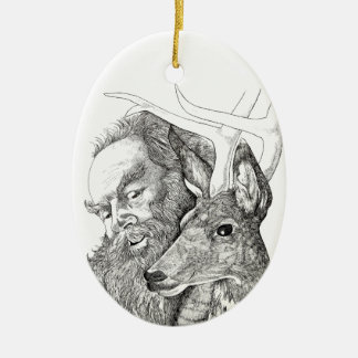 Christmas Santa Claus and Reindeer Ceramic Tree Decoration
