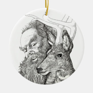 Christmas Santa Claus and Reindeer Ceramic Tree Decoration