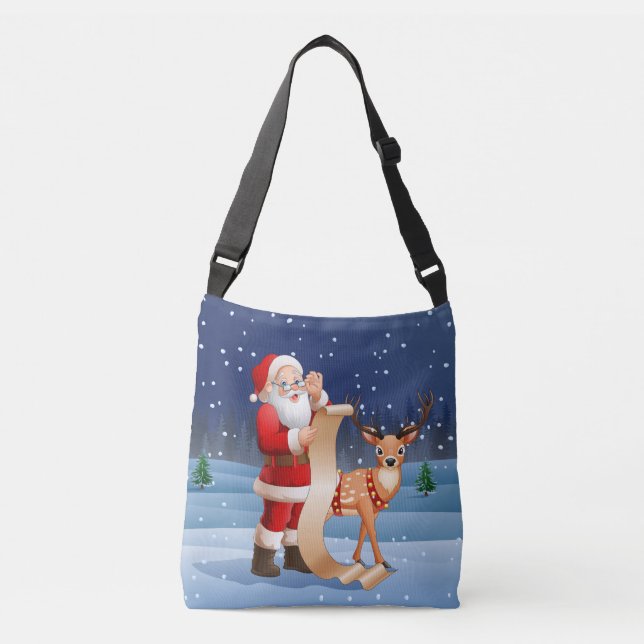 Christmas Santa Claus And Reindeer Crossbody Bag (Front)