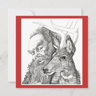 Christmas Santa Claus and Reindeer Holiday Card