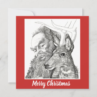 Christmas Santa Claus and Reindeer Holiday Card
