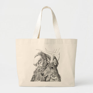 Christmas Santa Claus and Reindeer Large Tote Bag