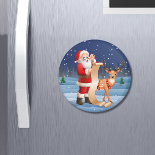 Christmas Santa Claus And Reindeer Magnet