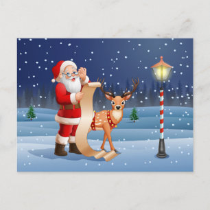 Christmas Santa Claus And Reindeer Postcard