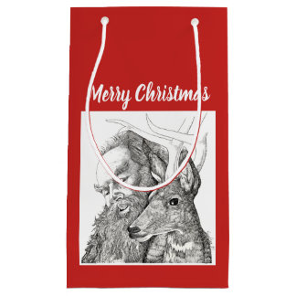 Christmas Santa Claus and Reindeer Small Gift Bag