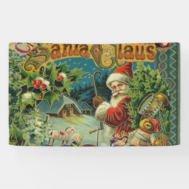 Christmas Santa Claus Antique Art Banner (Horizontal)