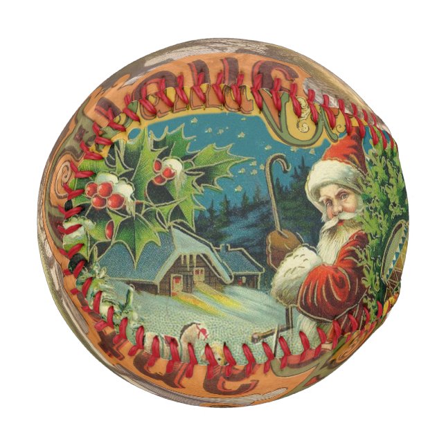 Christmas Santa Claus Antique Art Baseball (Front Left)