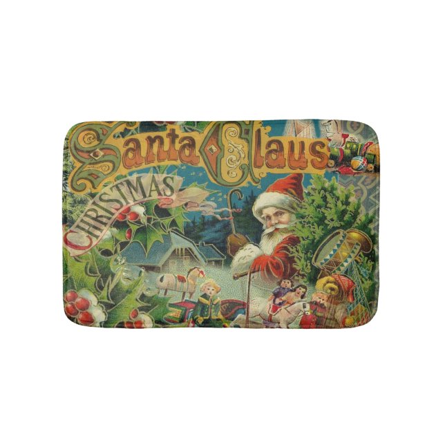 Christmas Santa Claus Antique Art Bath Mat (Front)