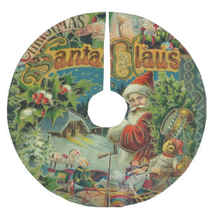 Christmas Santa Claus Antique Art Brushed Polyester Tree Skirt