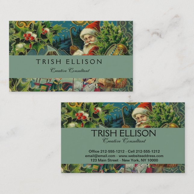 Christmas Santa Claus Antique Art Business Card (Front/Back)