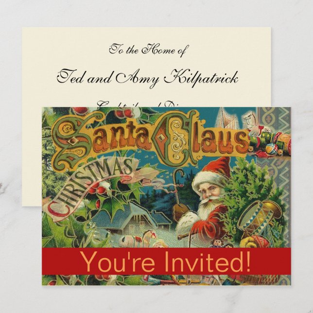Christmas Santa Claus Antique Art Invitation (Front/Back)