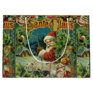 Christmas Santa Claus Antique Art Large Gift Bag