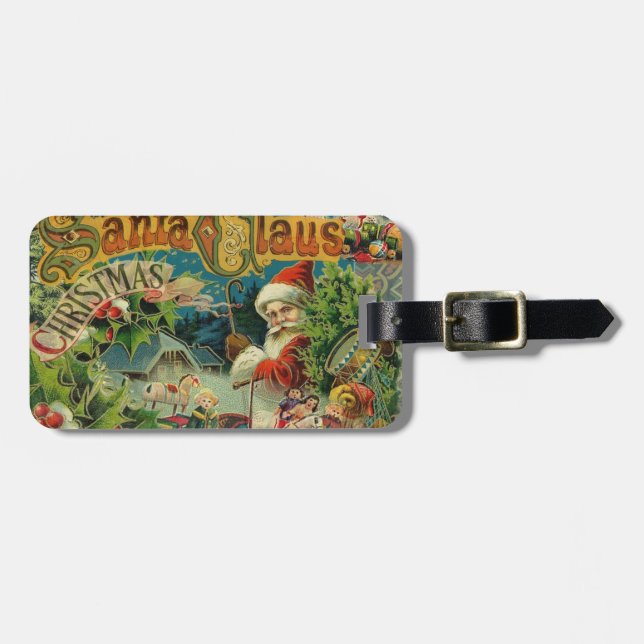 Christmas Santa Claus Antique Art Luggage Tag (Front Horizontal)