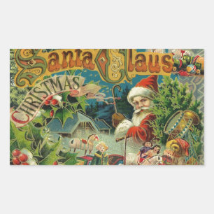Christmas Santa Claus Antique Art Rectangular Sticker