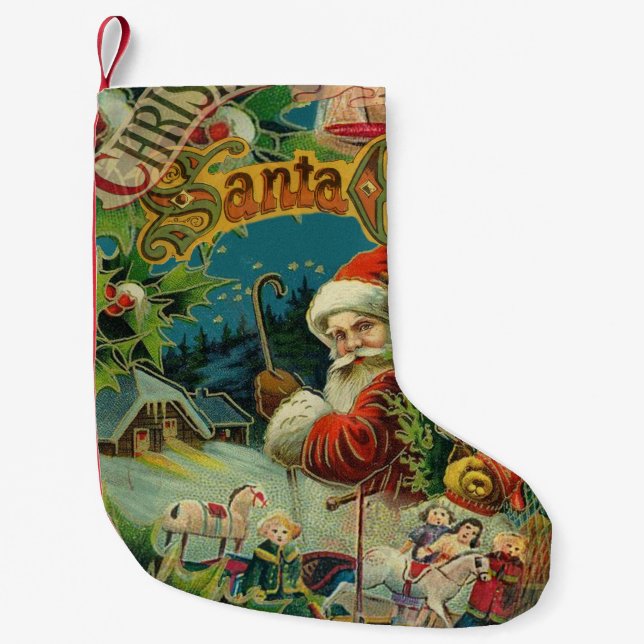 Christmas Santa Claus Antique Art Small Christmas Stocking (Front)