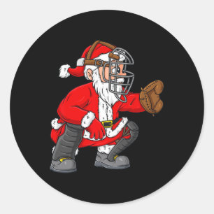 Christmas Santa Claus Baseball Catcher Boys Girls  Classic Round Sticker
