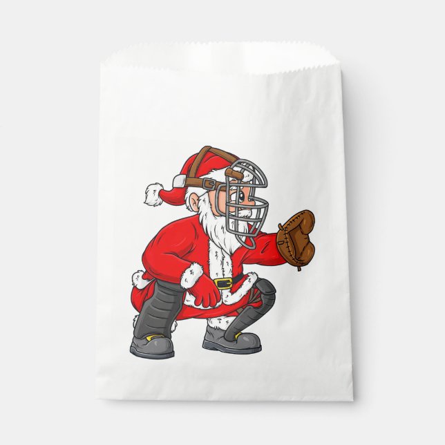 Christmas Santa Claus Baseball Catcher Boys Girls  Favour Bags (Front)