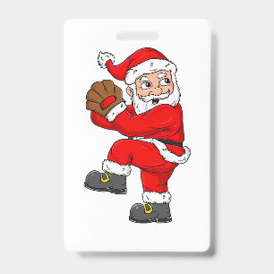 Christmas Santa Claus Baseball Catcher Boys Girls  ID Badge