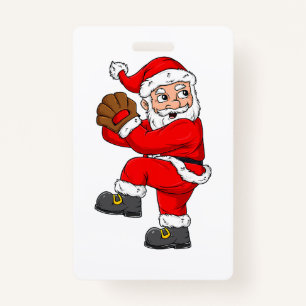 Christmas Santa Claus Baseball Catcher Boys Girls ID Badge