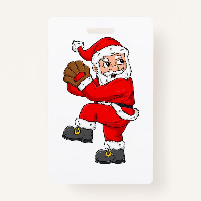 Christmas Santa Claus Baseball Catcher Boys Girls  ID Badge (Front)