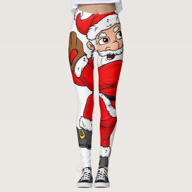 Christmas Santa Claus Baseball Catcher Boys Girls  Leggings (Front)