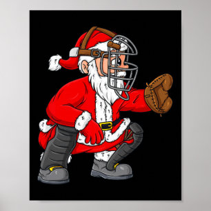 Christmas Santa Claus Baseball Catcher Boys Girls  Poster