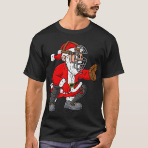 Christmas Santa Claus Baseball Catcher Boys Girls  T-Shirt