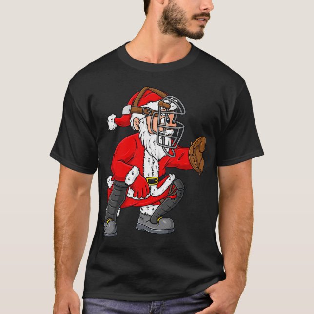 Christmas Santa Claus Baseball Catcher Boys Girls  T-Shirt (Front)