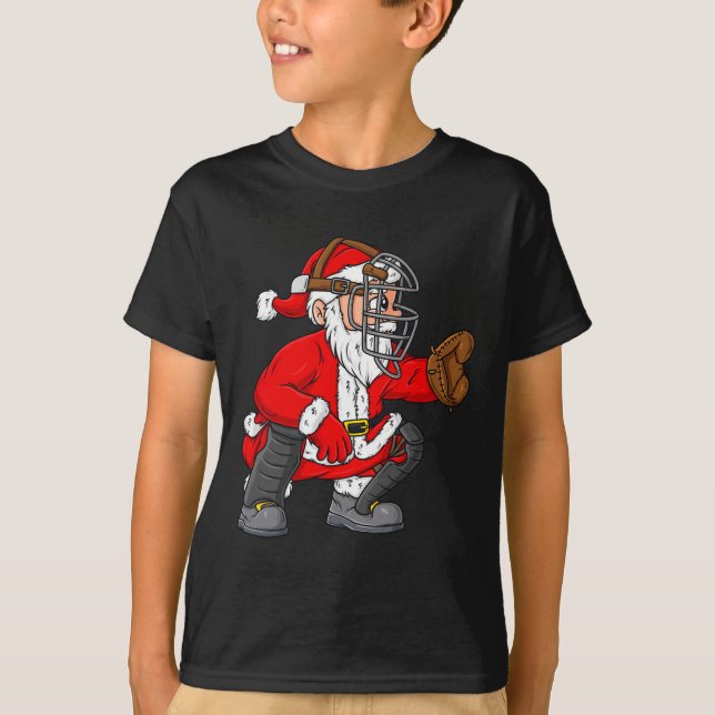 Christmas Santa Claus Baseball Catcher Boys Girls  T-Shirt (Front)