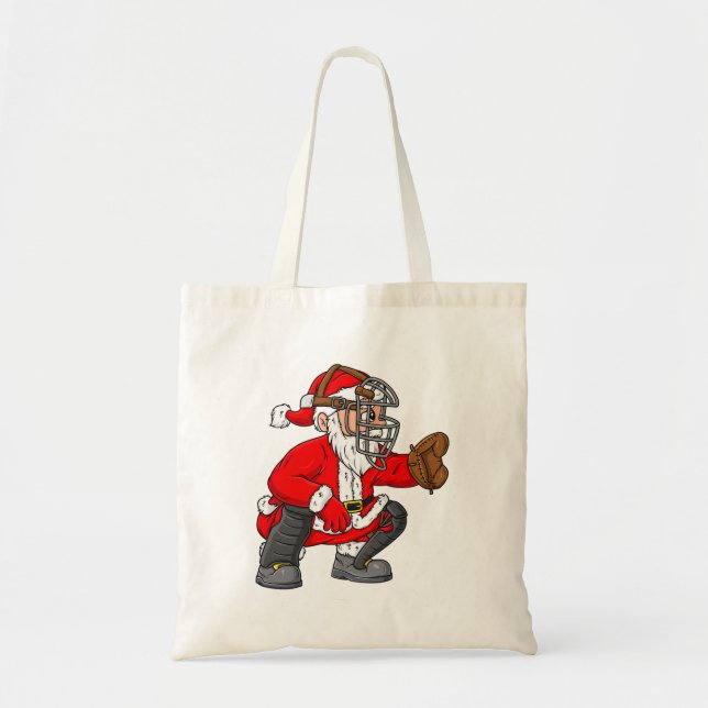 Christmas Santa Claus Baseball Catcher Boys Girls  Tote Bag (Front)