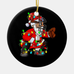 Christmas Santa Claus Baseball Catcher Ceramic Tree Decoration